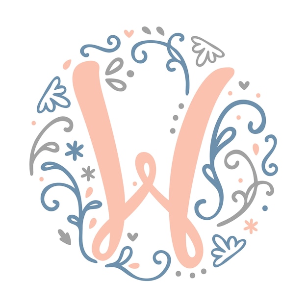 'w' letter monogram design - alfabeto remolino decorativa letra femenina arte floral nouvea