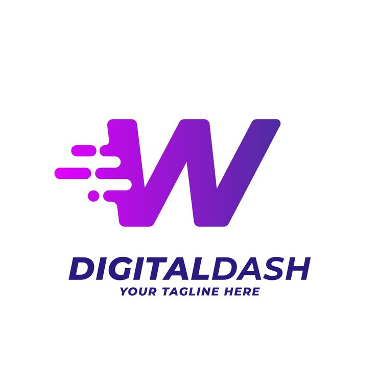 Vector w speed blur and dash borde de corte alfabeto inicial digital letra logo vector icono ilustración