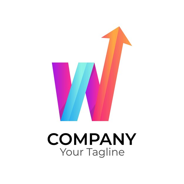 W tipografía minimalista moderna abstracta plantilla de diseño de logotipo de letras coloridas en 3D