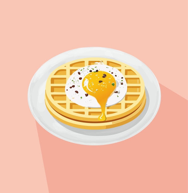 Waffle de desayuno con huevo en plato blanco