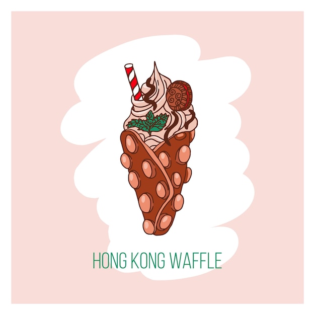 Waffle de hong kong con galletas de helado y bayas comida rápida vectorial