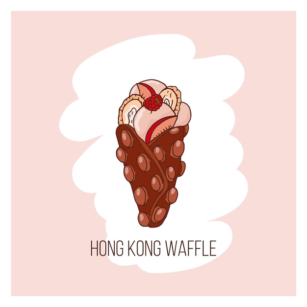 Waffle de Hong Kong con helado y bayas Vector de comida rápida