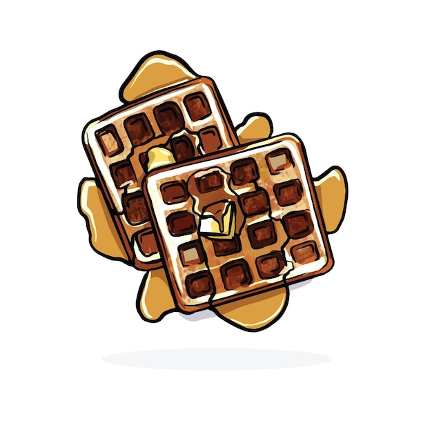 Vector waffle con jarabe de arce pegatina icono vector elemento de diseño dibujado a mano