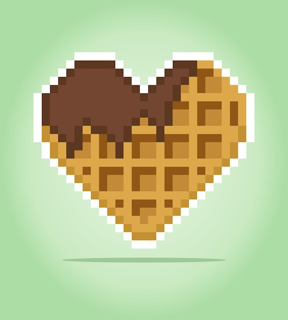 Waffle de píxeles de 8 bits píxeles de comida en ilustración vectorial para activos de juego o patrón de punto de cruz