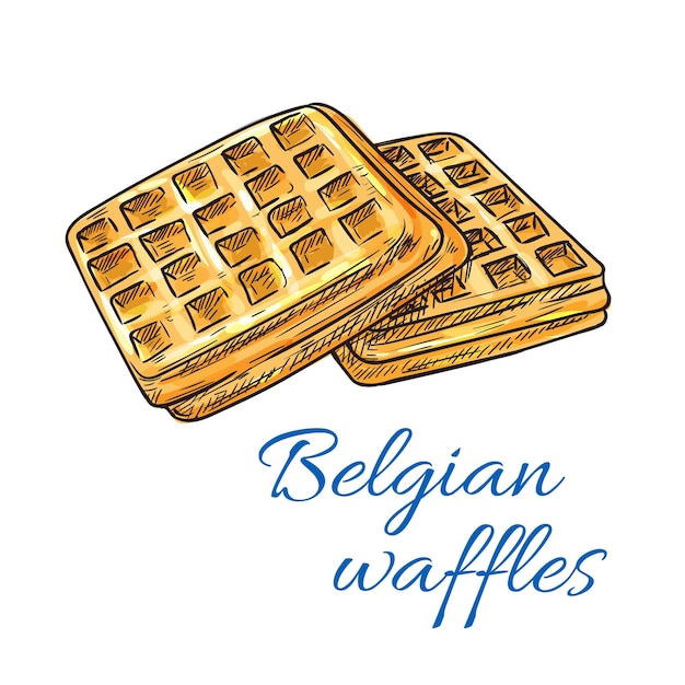 Waffles belgas icono de esbozo emblema de pastelería