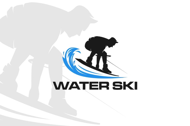 Vector wakeboard esquí acuático logo deporte playa mar surfista ola agua salpicadura