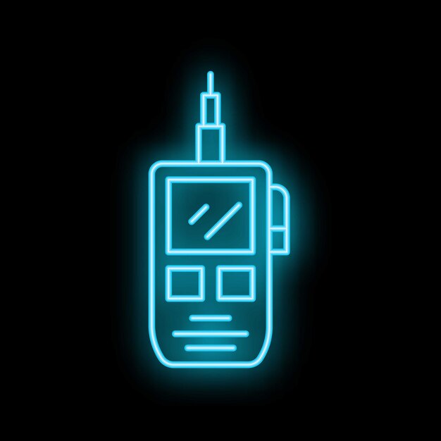 Un walkie-talkie de neón azul que brilla sobre un fondo negro