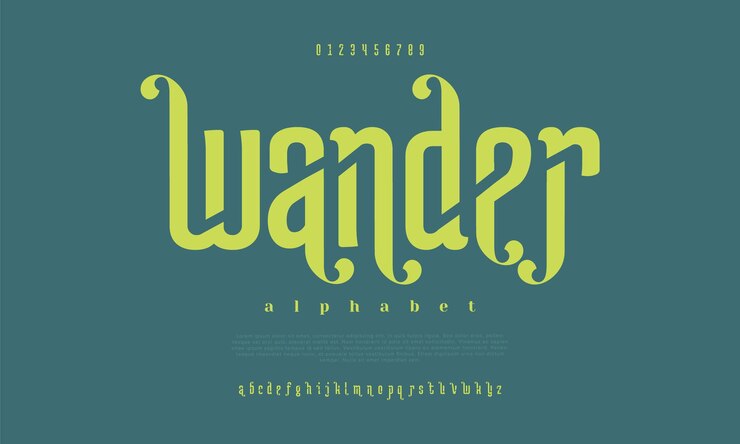 Vector wander premium lujo elegante alfabeto letras y números elegante tipografía de boda serif clásico