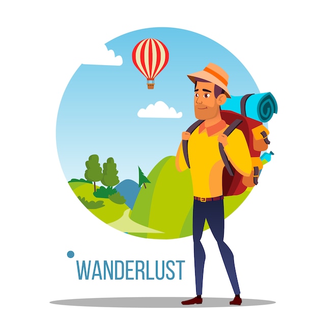 Wanderlust Concepto de aventura Wanderlust. Diseño de viajes. Naturaleza salvaje.