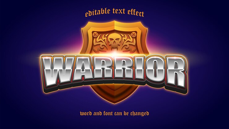 Vector warrior esport logo juegos efecto de texto editable