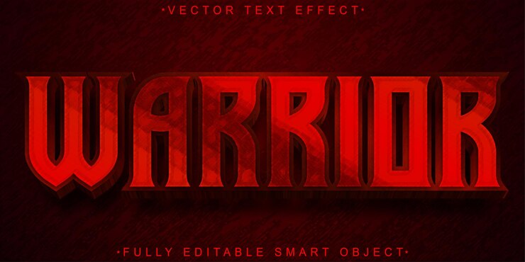 Vector warrior vector efecto de texto de objeto inteligente totalmente editable