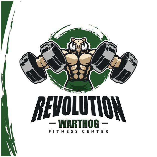 Warthog con cuerpo fuerte, gimnasio o logotipo de gimnasio.