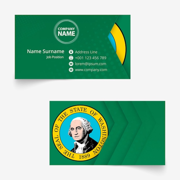 Washington flag business card plantilla de tarjeta de visita de tamaño estándar de 90x50 mm con sangrado debajo de la máscara de recorte