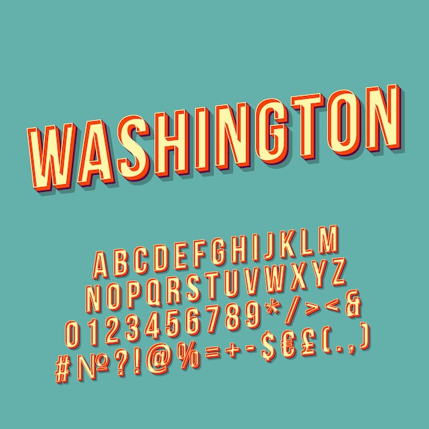 Vector washington vintage 3d vector letras.