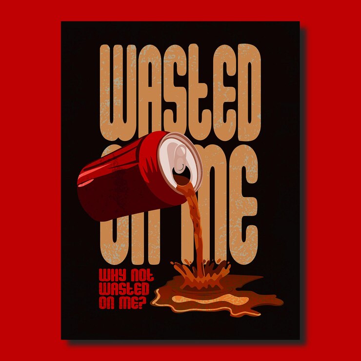 Vector wasted on me wall poster diseño de camiseta cerveza enlatada derramada roja
