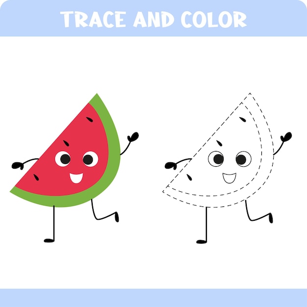 Watermelon Trace the line juego para niños Hojas de trabajo de actividades educativas