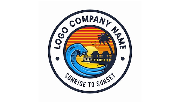 Wave beach y beautifull sunset logo