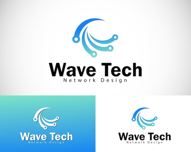 Wave Tech logotipo diseño creativo concepto red conectar digital.