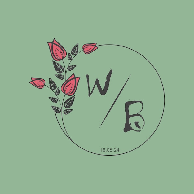 WB monograma inicial algunas rosas Círculo de boda con diseño creativo