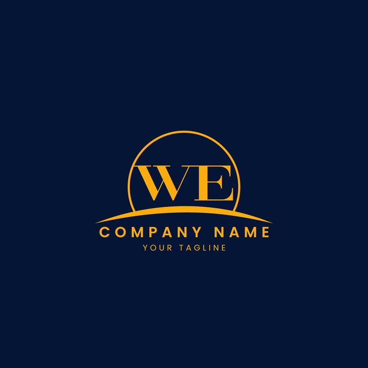 Vector we logotipo corporativo minimalista con iniciales y diseño de arco