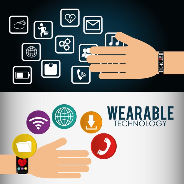 Wearable tecnología reloj inteligente infografía flyer