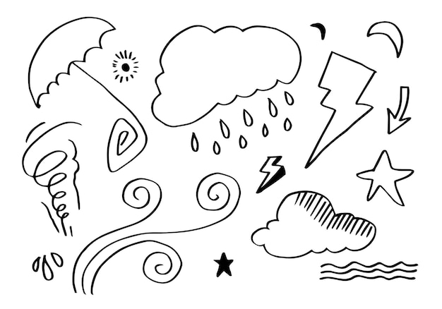 Weather Doodle Vector Set aislado en un fondo blanco ilustración vectorial dibujada a mano