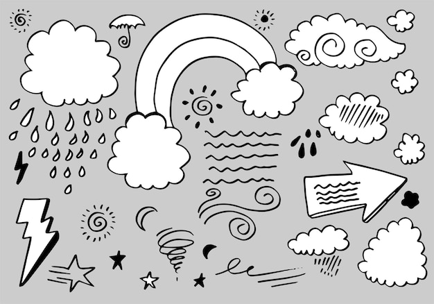 Weather doodle vector set ilustración con vector de estilo de arte de línea dibujada a mano