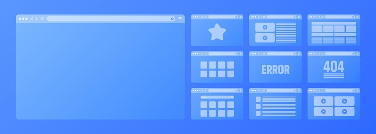 Vector web browser window transparent pages layout with toolbar and search field modern website internet page browser mockup for computer tablet and smartphone adaptive ui vector illustration
