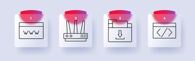 Web y codificación conjunto icono navegador de Internet WiFi router archivo descarga interfaz de codificación desarrollo web programación seguridad en línea servicios digitales software