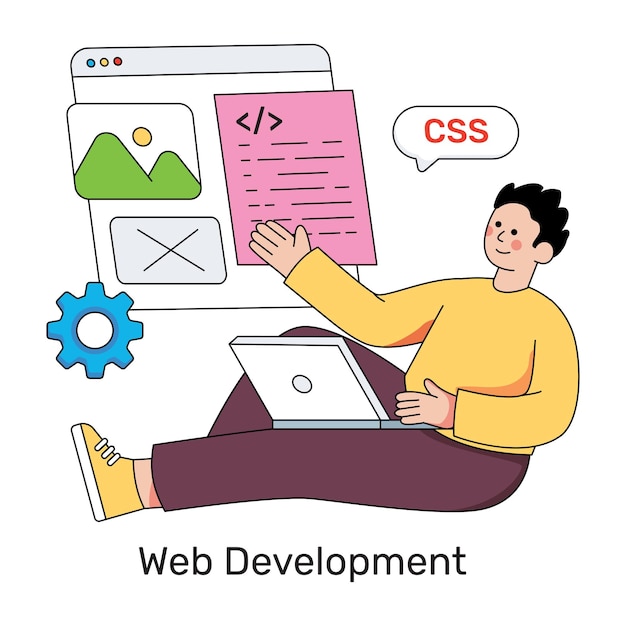 Web Developer at Work with CSS Code and Website Interface