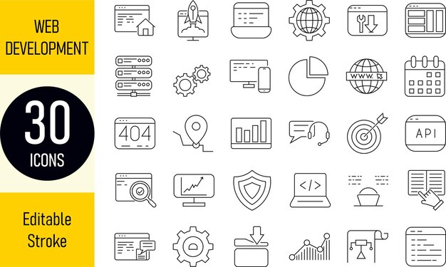 Web Development Line Icon Set 30 Editable Stroke Icons for Coding Design and DeploymentxAxA
