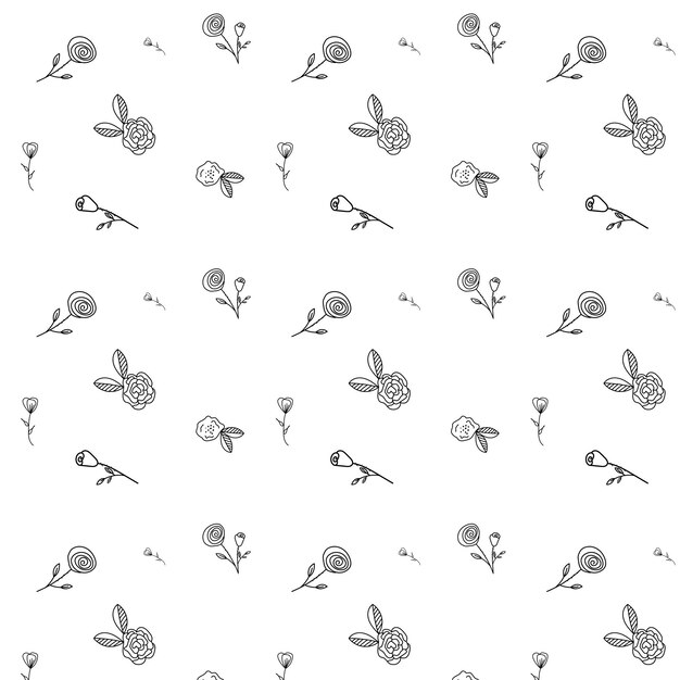 Web de flores y brotes rosas garabateo vectorial vintage retro patrón sin costuras