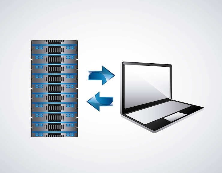 Vector web hosting y el icono de la computadora portátil. diseño de tecnología. gráfico vectorial