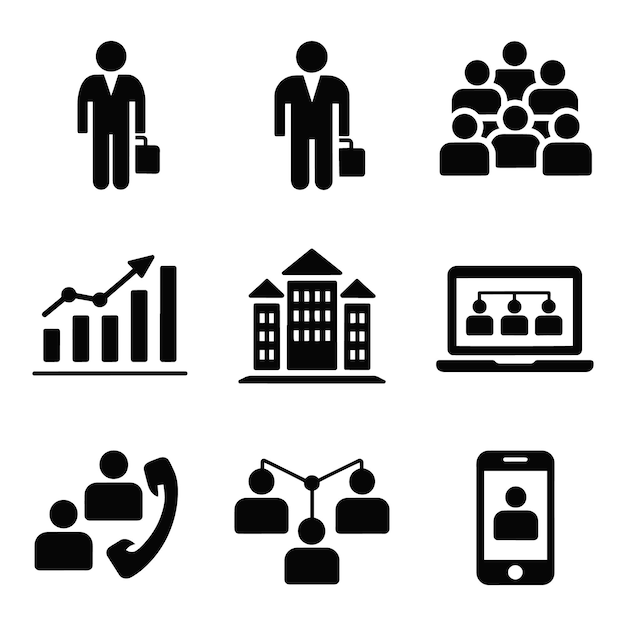 Web Icon Set Iconos vectoriales para sitios web y profesionales de negocios en varios escenarios de trabajo