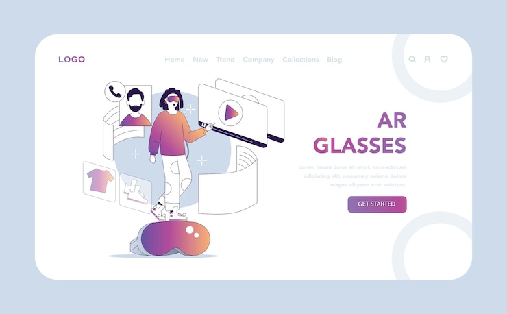 Vector web o página de aterrizaje de realidad aumentada una persona que interactúa con interfaces holográficas utilizando ar