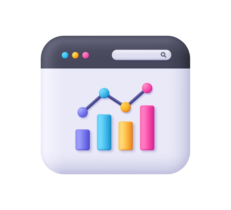 Vector web page and growth bar chart with columns and upward arrow 3d vector icon cartoon minimal style