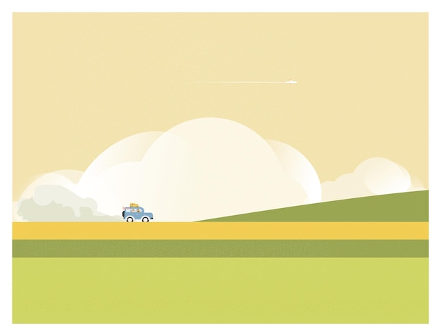 Web Vector ilustración de primavera verano o mayo Viajar en el campo en coche Actividades felices tierra