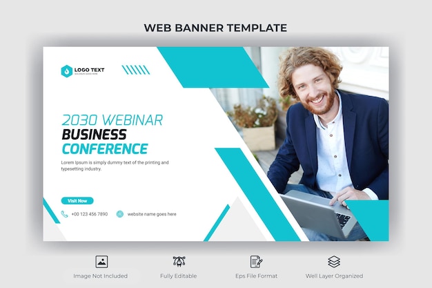Webinar, conferencia de negocios, banner web y plantilla de miniatura de youtube