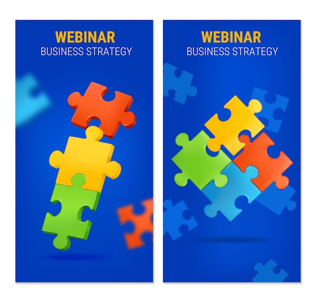 Webinar: conjunto de pancartas de rompecabezas de estrategia empresarial