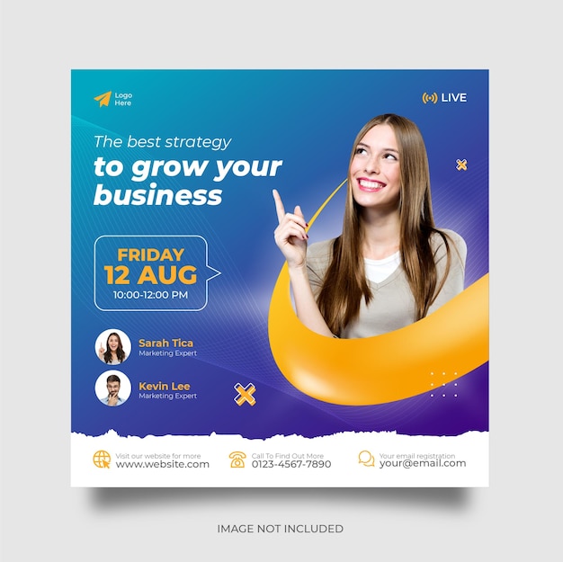 Webinar de marketing digital en vivo y plantilla de publicación de redes sociales corporativas