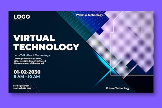 Webinar tecnología virtual y conferencia futurista del metaverso diseño de banner ilustrado horizontal vertical