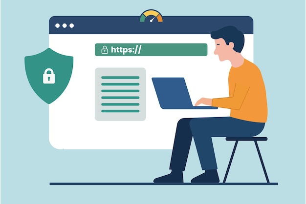 Website security concept with a developer implementing HTTPS and SSL