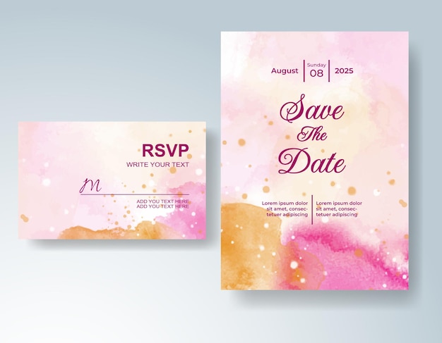 wedding invitation with abstract splash watercolor