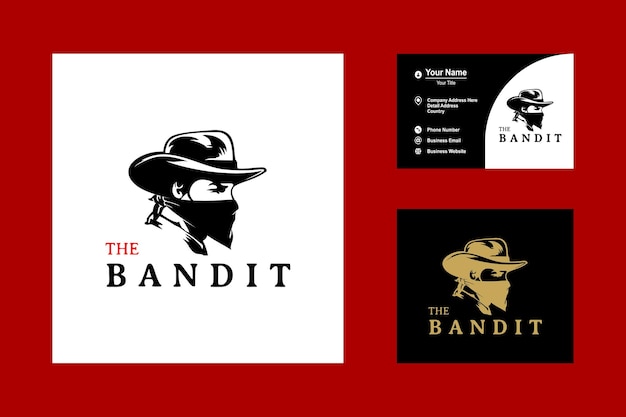 Western Bandit Wild West Cowboy Gangster con Bandana Bufanda Máscara Logo Icono Vector Ilustración