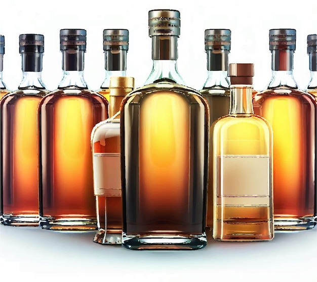 Whisky coñac botella de vidrio alcohólico ilustración vectorial