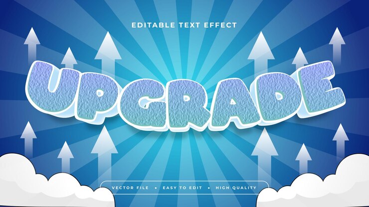 Vector white y blue upgrade 3d efecto de texto editable estilo de fuente