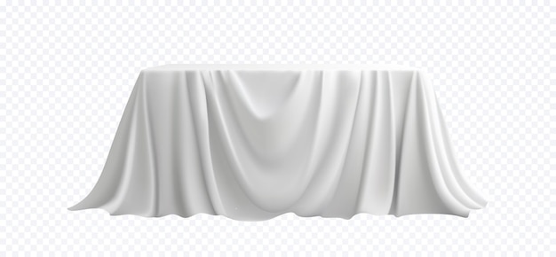 White fabric draped over a rectangular table isolated on a transparent background The soft fold and flowing texture create an elegant look perfect for design mockups event setup Vector