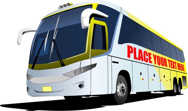 Whiteyellow city bus en la carretera coach vector 3d ilustración