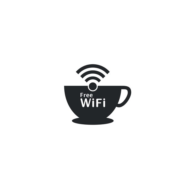 Wifi gratis con vector de icono de logotipo de taza de café