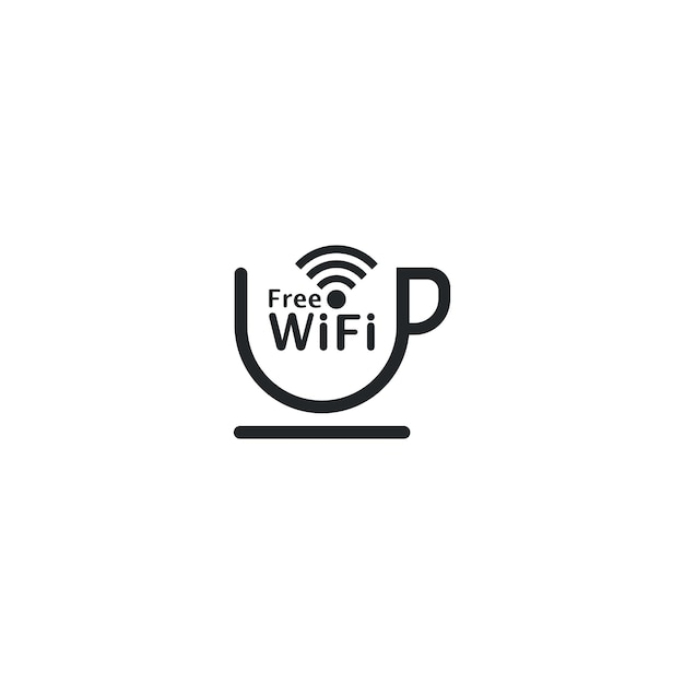 Wifi gratis con vector de icono de logotipo de taza de café